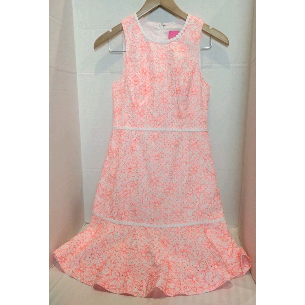 Lilly Pulitzer Ellen Dress Size 00~Lasercut Dots ~Embroidery ~Cantaloupe $228